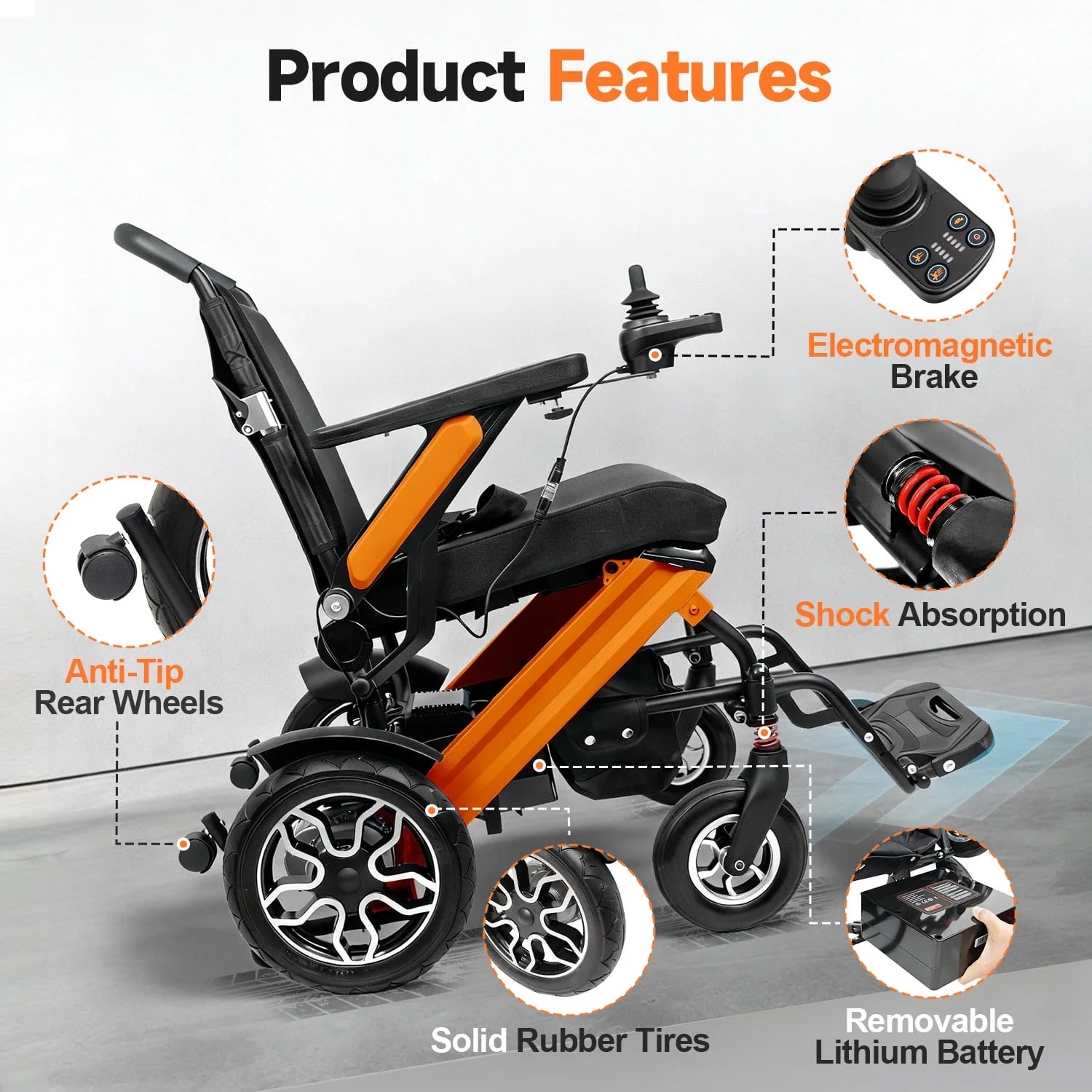 MediNex Electric Wheelchair Fashionable lightweight Orange &  Aluminum Alloy
