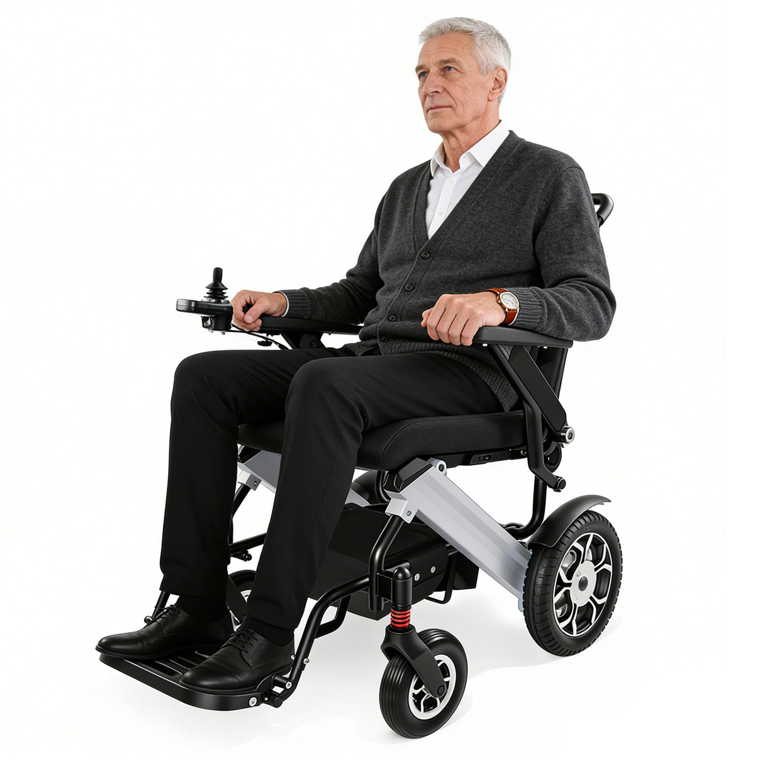 MILVBUSISS Electric Wheelchair Fashionable lightweight Silver &  Aluminum Alloy