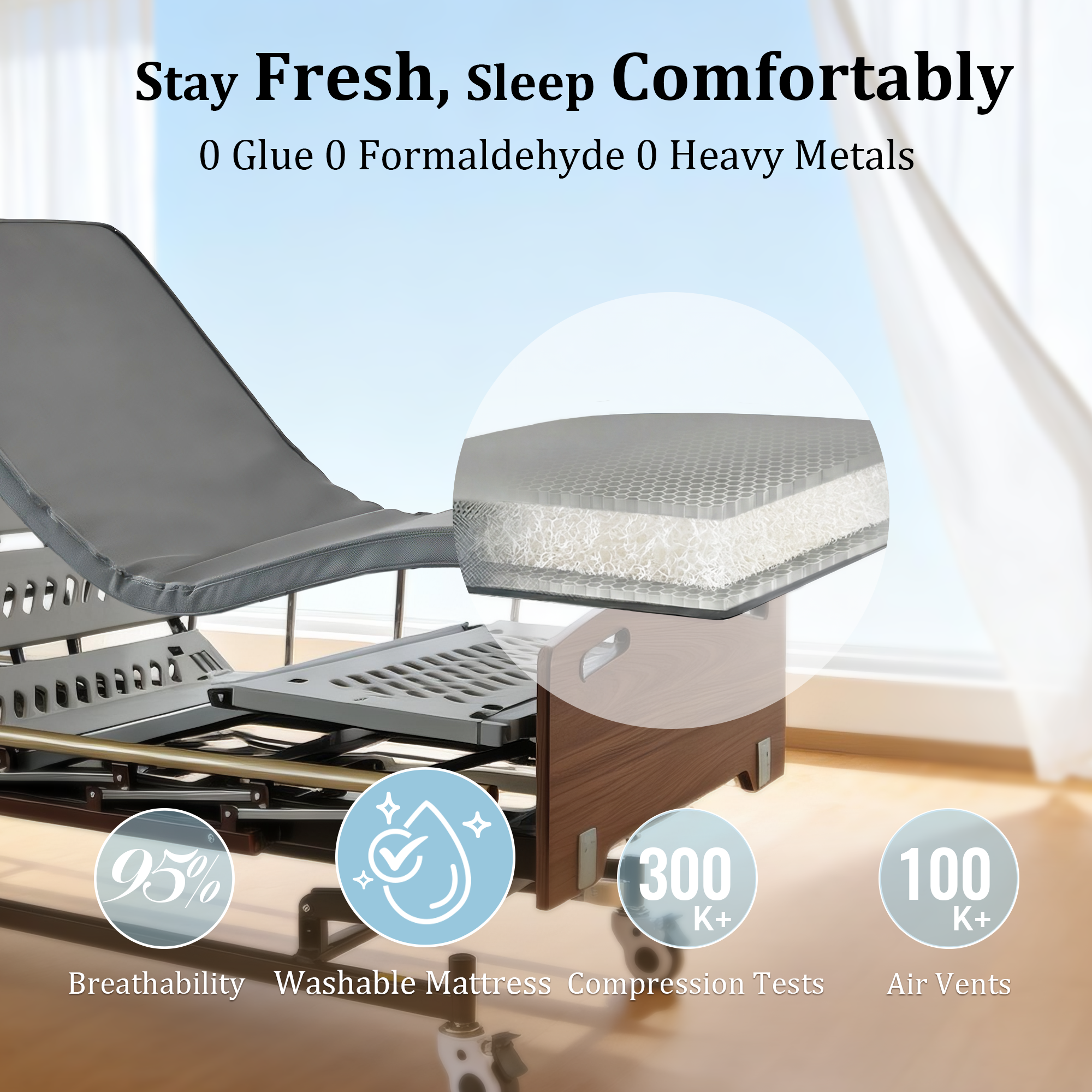MediNex All-Function Electric Medical Bed with Height Adjustment, Back Lift & Leg Elevation
