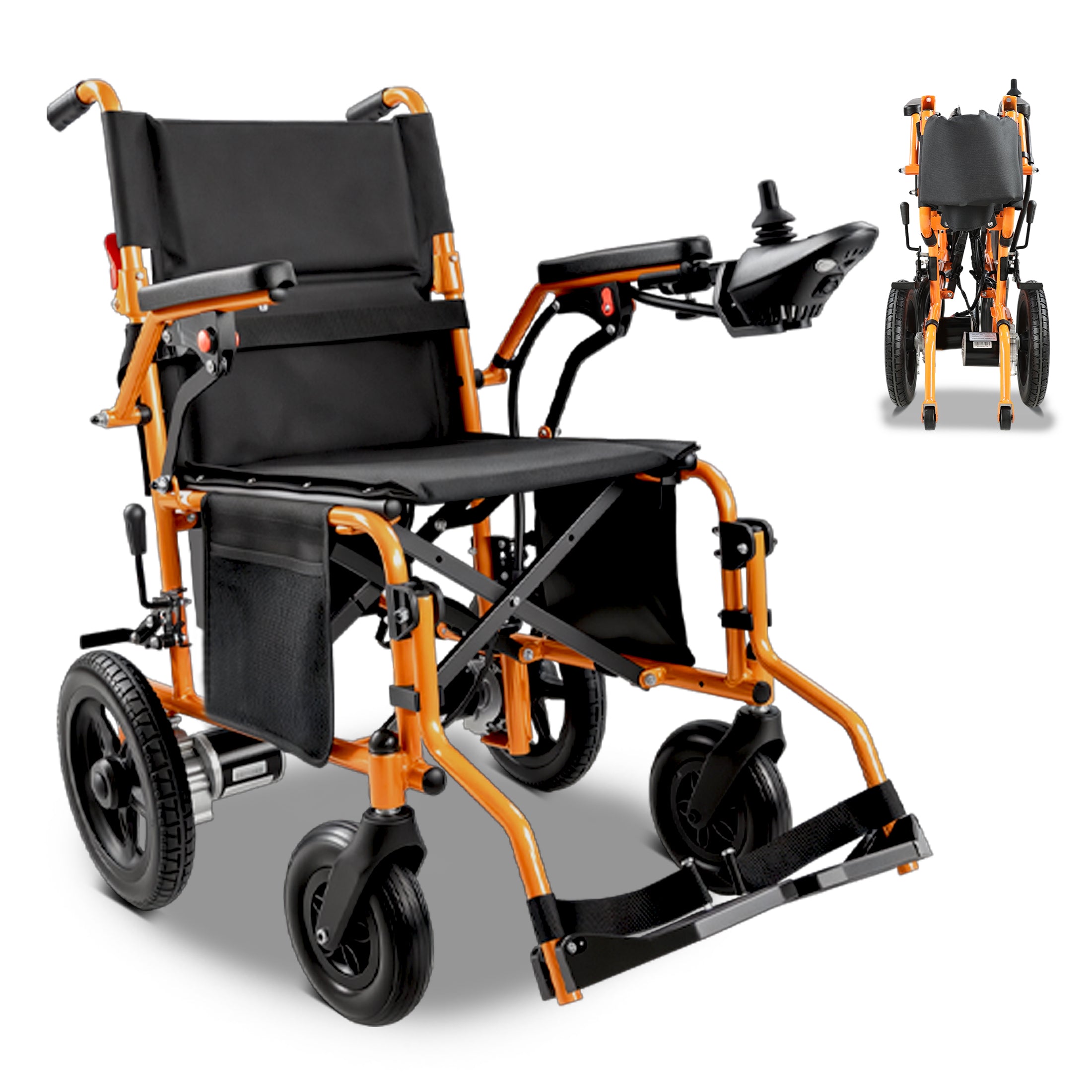 MILVBUSISS Lightweight Foldable Electric Wheelchair Orange & Compact