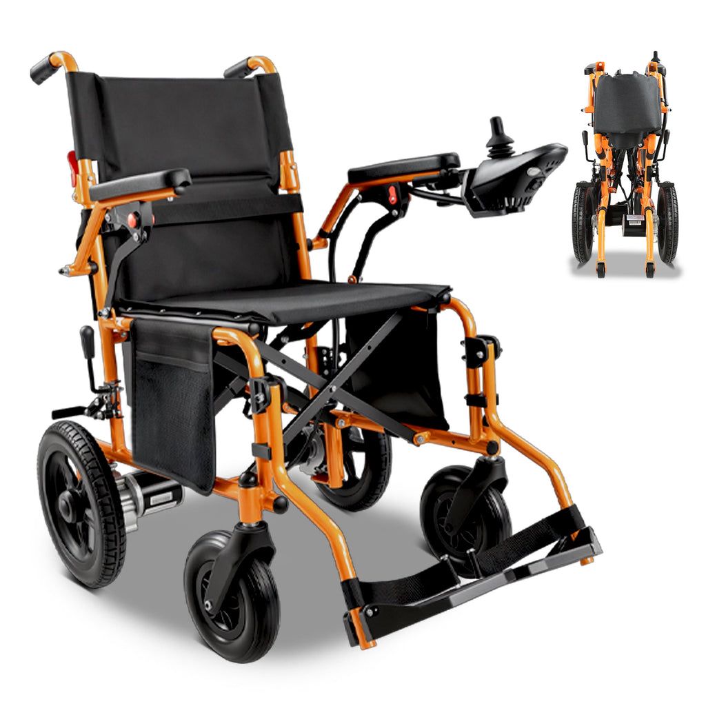 MediNex Lightweight Foldable Electric Wheelchair   Orange& Giant