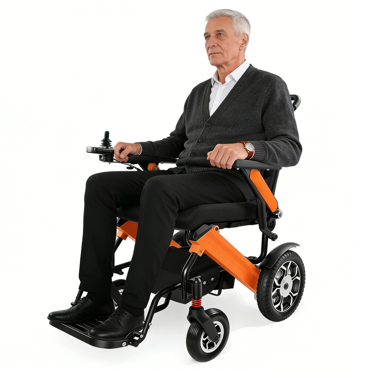 MILVBUSISS Electric Wheelchair Fashionable lightweight Orange &  Aluminum Alloy