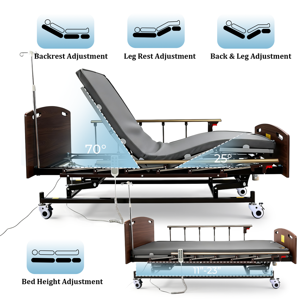 MediNex All-Function Electric Medical Bed with Height Adjustment, Back Lift & Leg Elevation