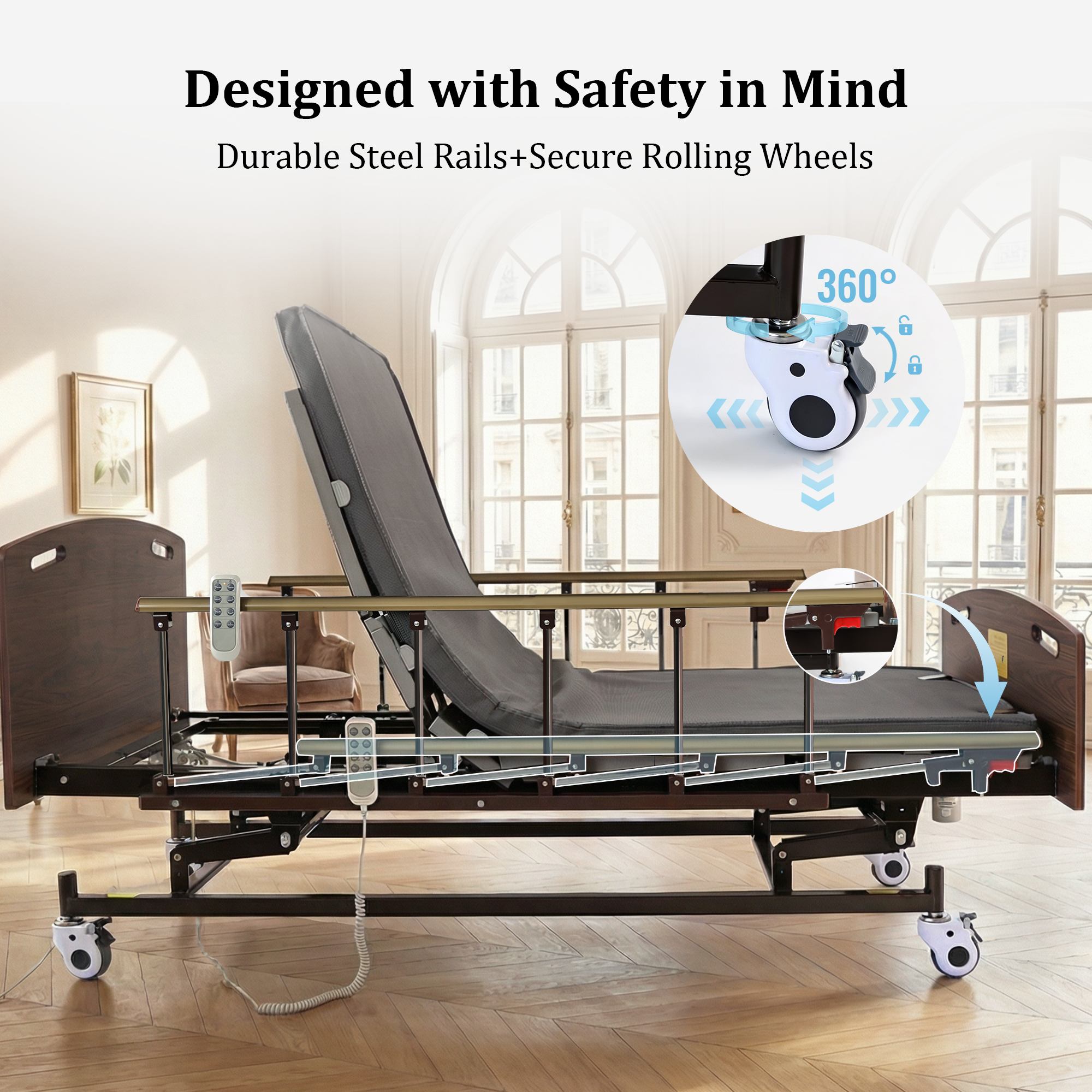 MediNex All-Function Electric Medical Bed with Height Adjustment, Back Lift & Leg Elevation