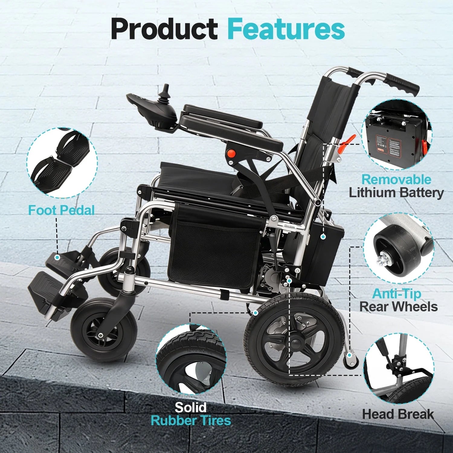 MediNex Lightweight Foldable Electric Wheelchair   Silver & Giant