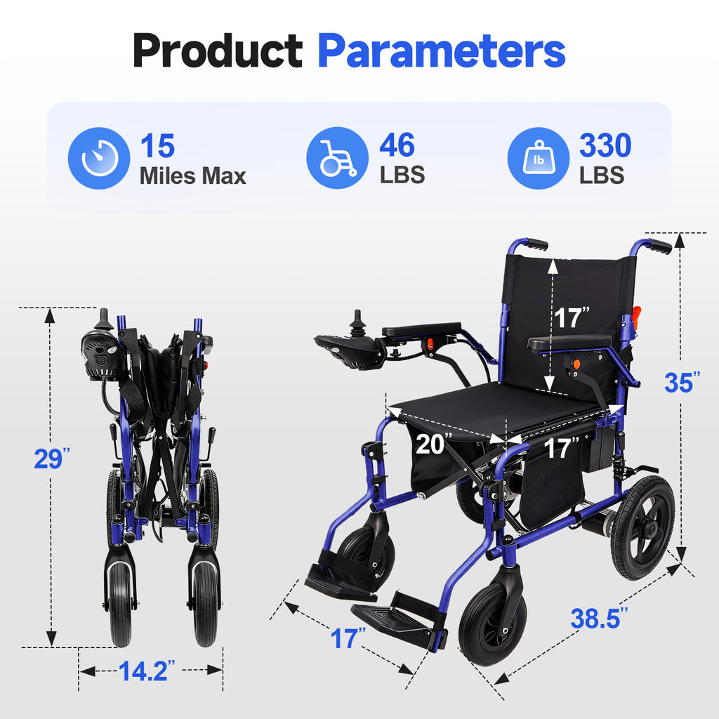 MediNex Lightweight Foldable Electric Wheelchair  Blue & Giant