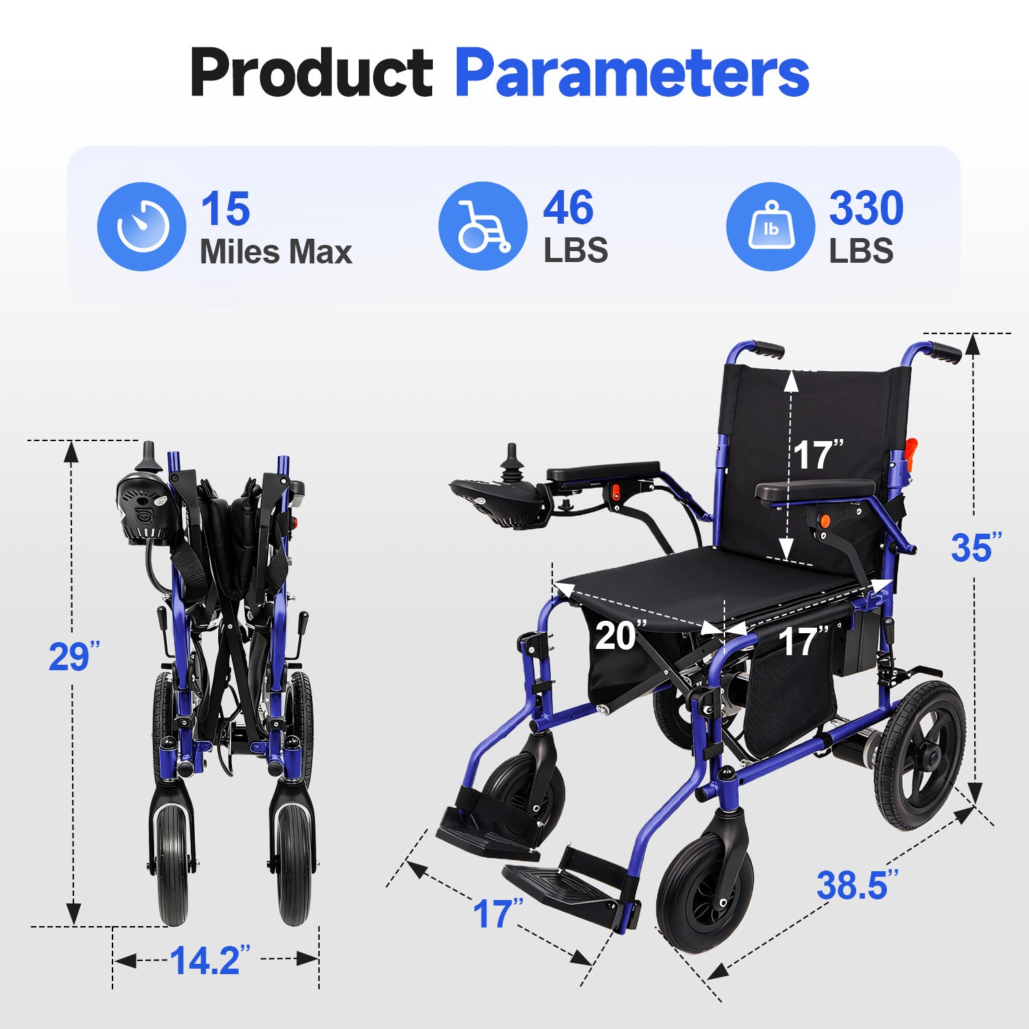 MediNex Lightweight Foldable Electric Wheelchair  Blue & Giant