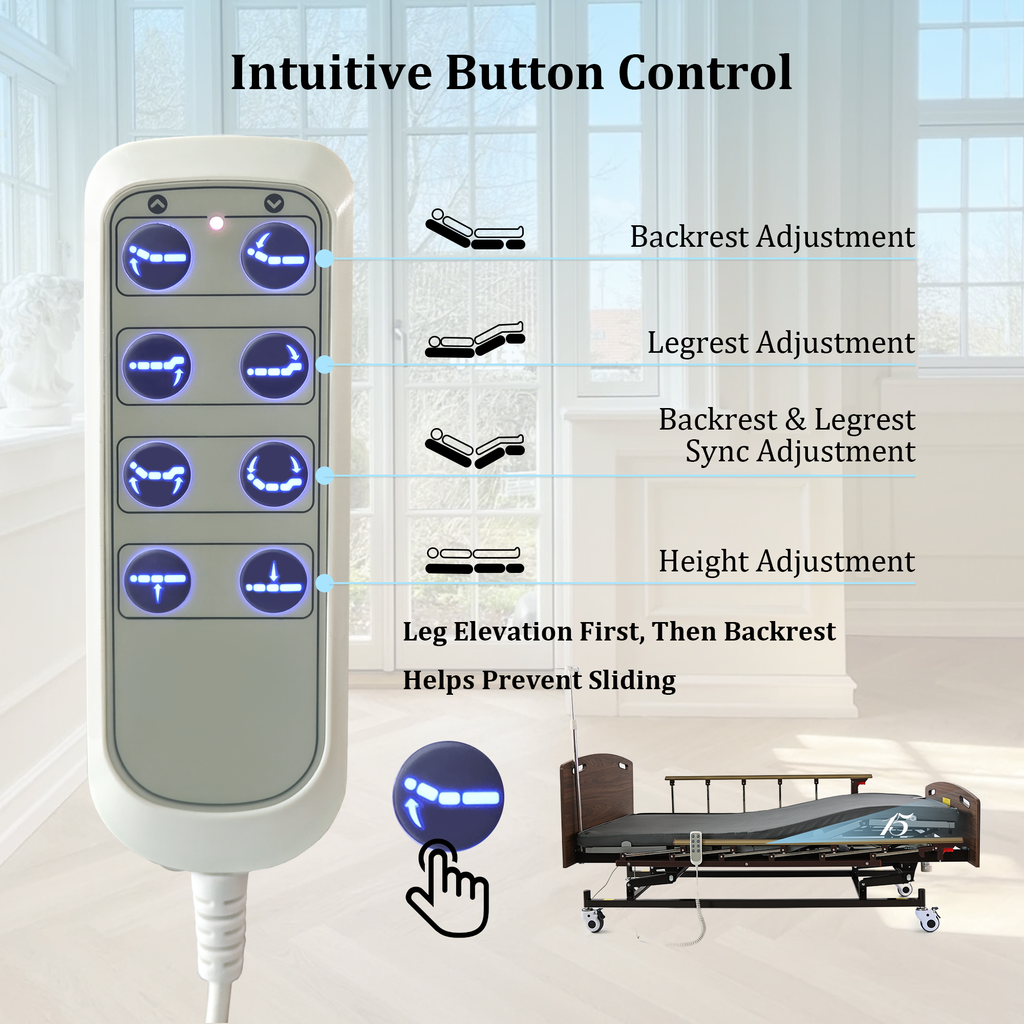 MediNex All-Function Electric Medical Bed with Height Adjustment, Back Lift & Leg Elevation