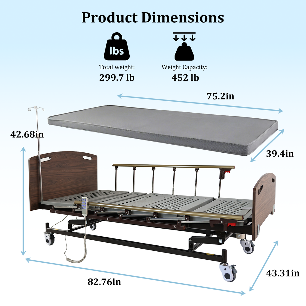 MediNex All-Function Electric Medical Bed with Height Adjustment, Back Lift & Leg Elevation