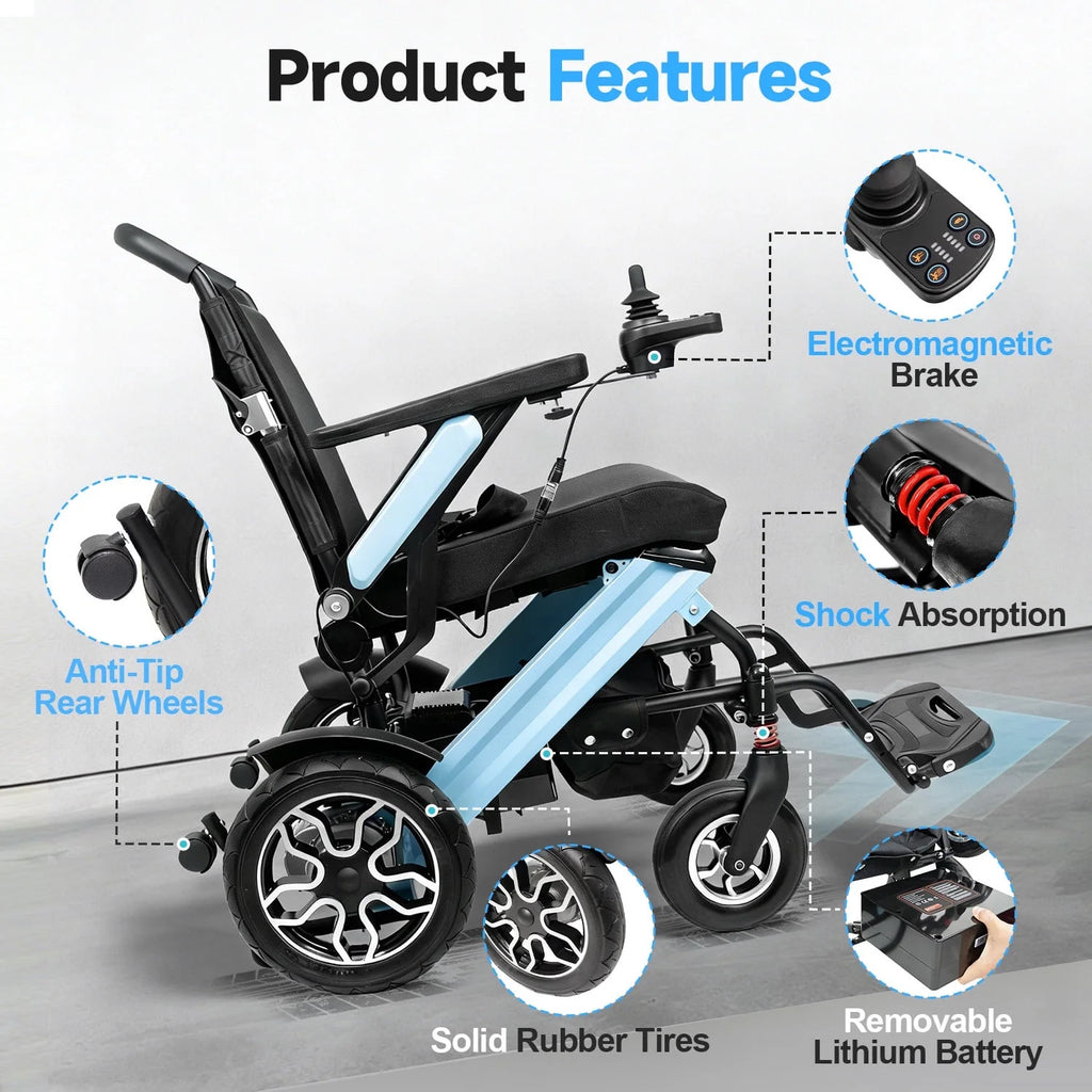 MediNex Electric Wheelchair Fashionable lightweight Blue &  Aluminum Alloy