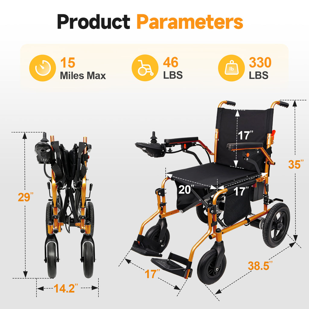 MediNex Lightweight Foldable Electric Wheelchair   Orange& Giant