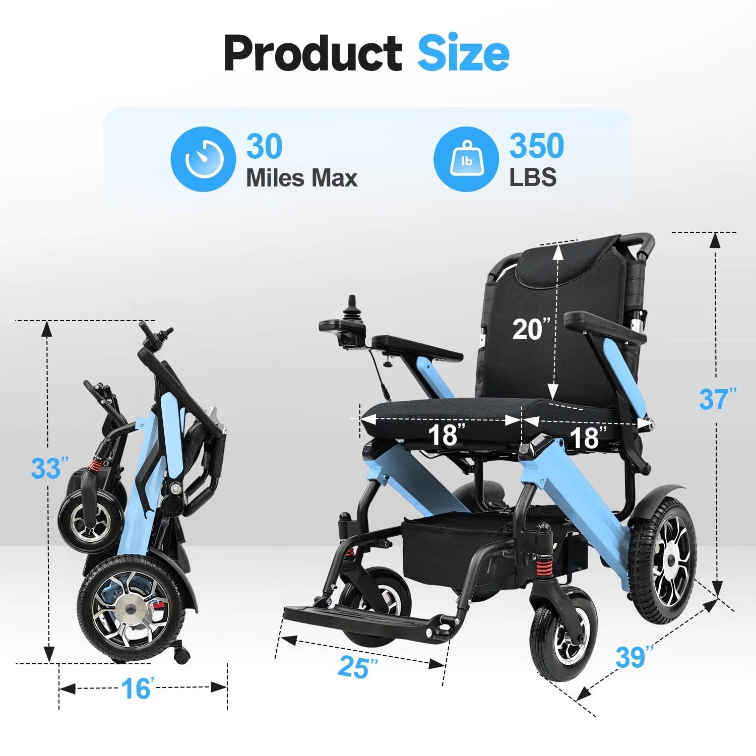 MediNex Electric Wheelchair Fashionable lightweight Blue &  Aluminum Alloy