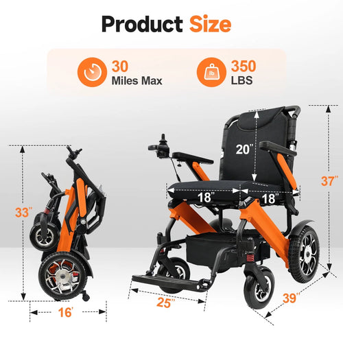 MediNex Electric Wheelchair Fashionable lightweight Orange &  Aluminum Alloy