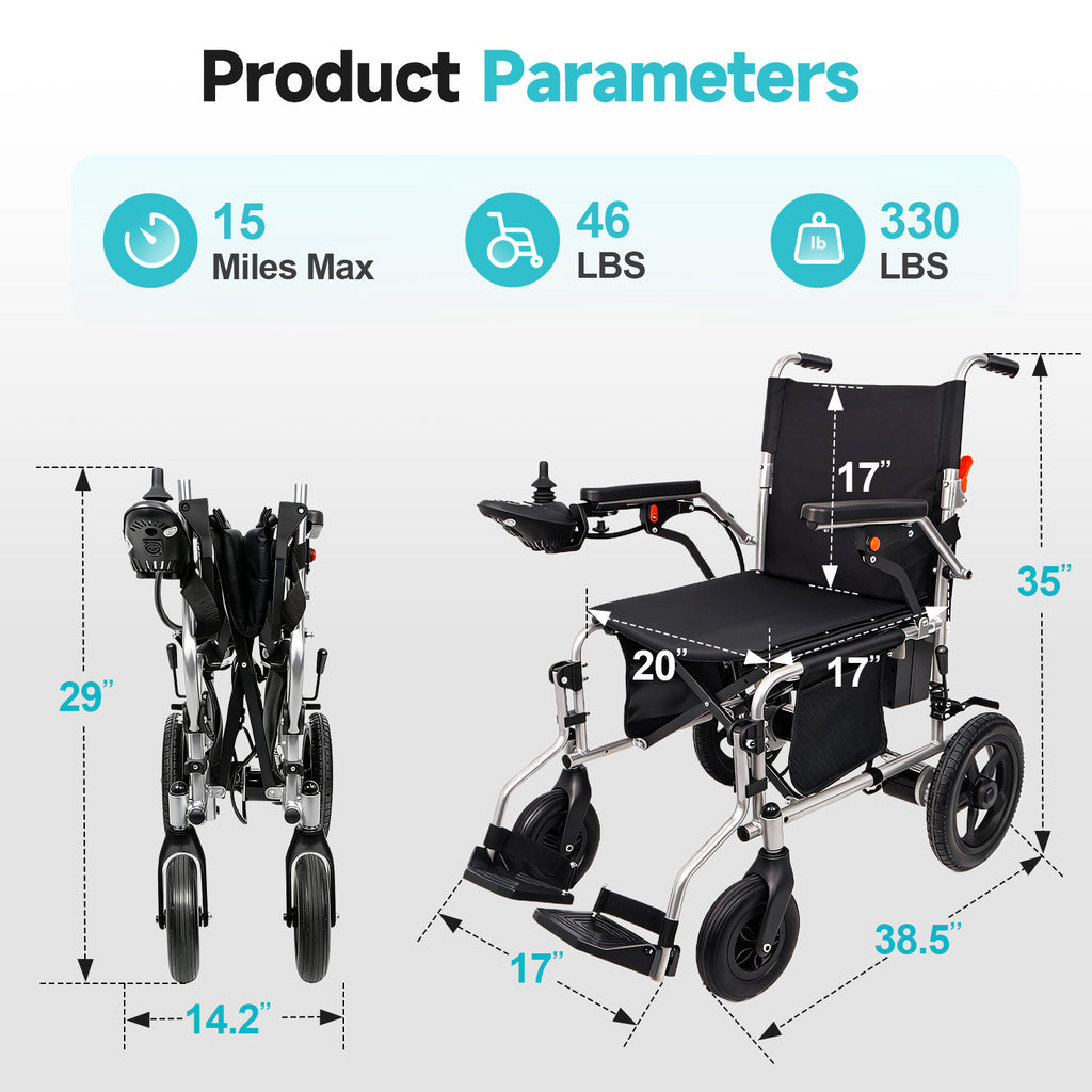 MediNex Lightweight Foldable Electric Wheelchair   Silver & Giant
