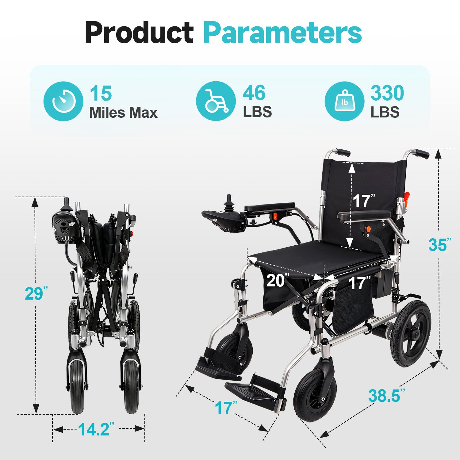 MediNex Lightweight Foldable Electric Wheelchair   Silver & Giant