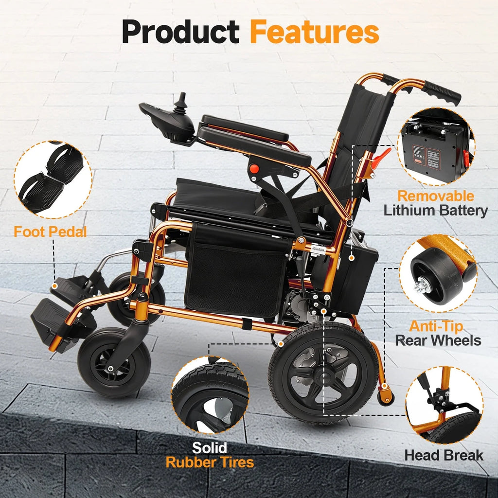 MediNex Lightweight Foldable Electric Wheelchair   Orange& Giant