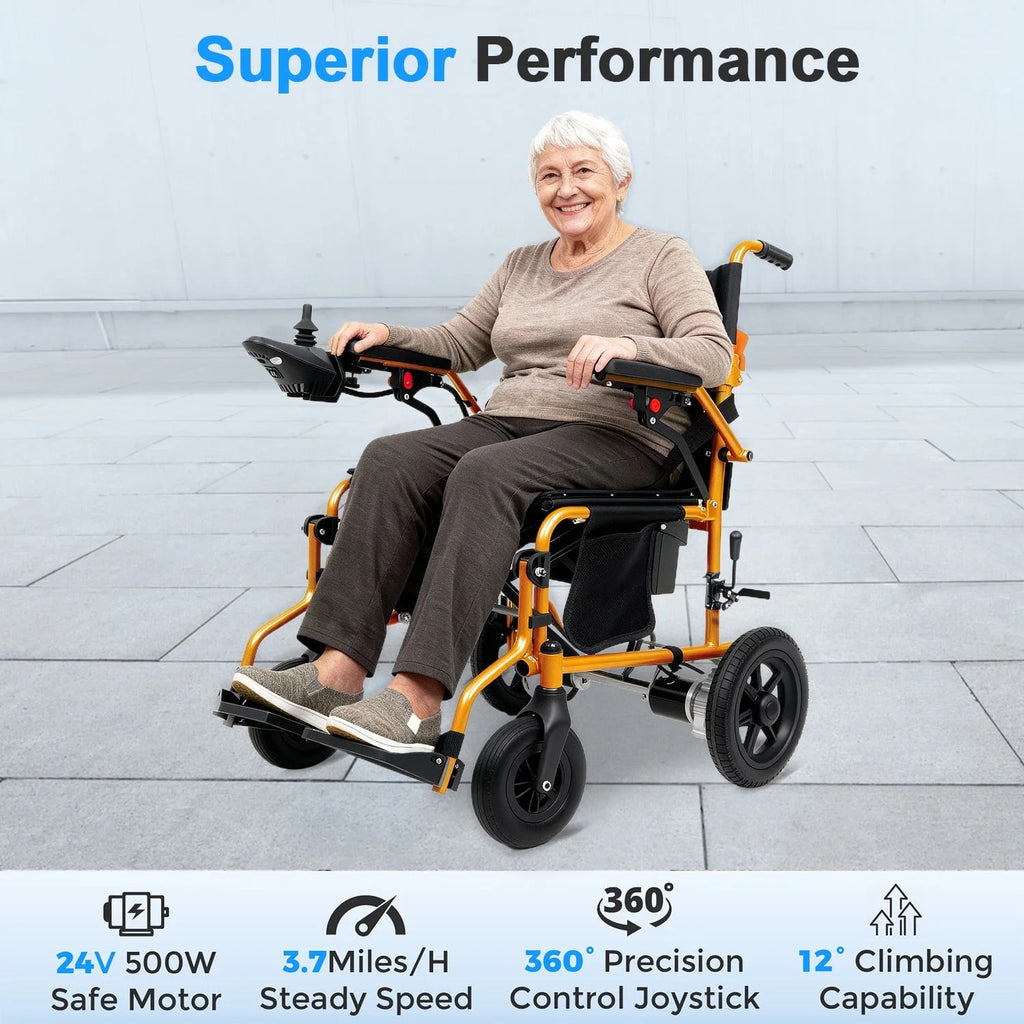 MediNex Lightweight Foldable Electric Wheelchair   Orange& Giant