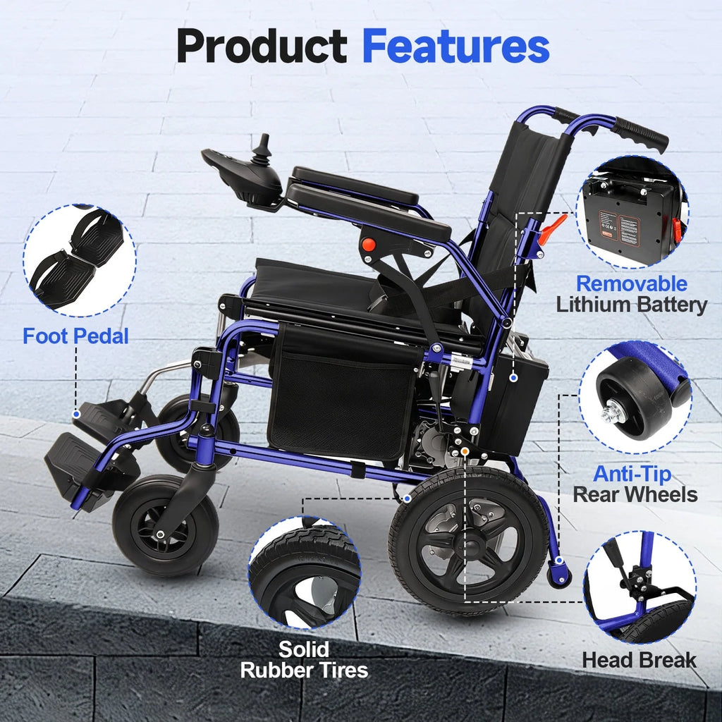 MediNex Lightweight Foldable Electric Wheelchair Blue & Compact
